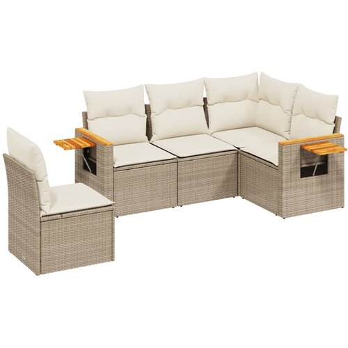  5-dijelni vrtni set sofa s jastucima bež od poliratana Slike