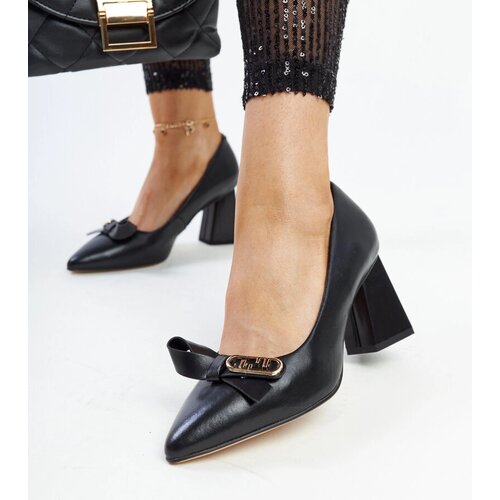 VINCEZA Black leather block heel pumps with a bow Cijene