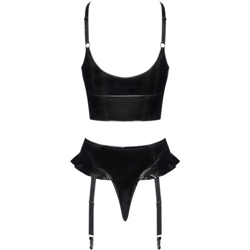 Black Level Short Top &amp;amp; Thong with Suspender Straps Vinyl Set 2830493 Black L Slike