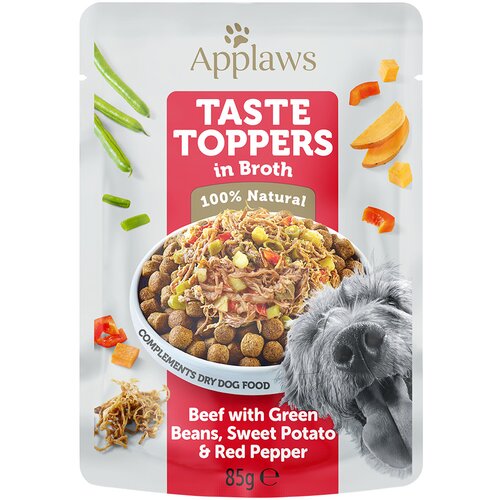 Applaws Taste Toppers vrečke v bujonu 12 x 85 g - Govedina s stročjim fižolom, sladkim krompirjem & rdečo papriko Cijene