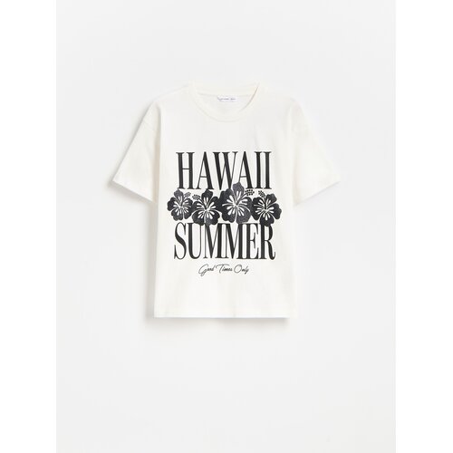 Reserved Ležerni t-shirt s printom - krem Cene