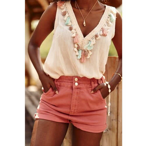 Fasardi Short denim shorts with an elastic waist Indian pink Slike