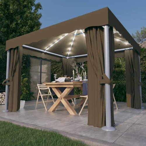 vidaXL paviljon z zaveso in led lučkami 3x3 m taupe Cene