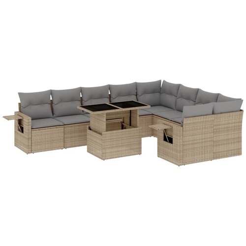  10-dijelni set vrtnih sofa s jastucima bež od poliratana 100 x 55 x 73 cm Slike