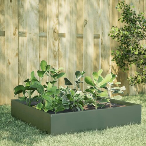 VidaXL Visoka greda olivno zelena 100x100x33,5 cm jeklo Slike