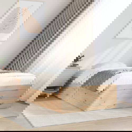  The Living Store Posteljni okvir brez vzmetnice 90x190 cm trdna borovina - Posteljni Okvir, (21497408) Slike
