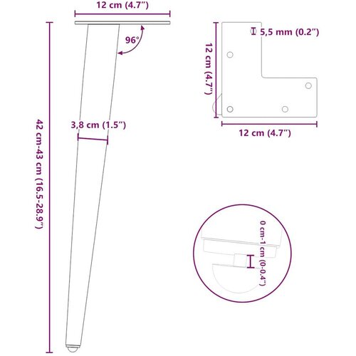 vidaXL Noge za klubsko mizico stožčaste oblike 4 kosi bele barve 42-43 cm jeklo Cene