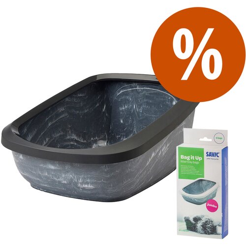 Savic Aseo Jumbo mačji WC mramor - Početni komplet: WC mramorna siva / crna + 6 Bag it up Cijene