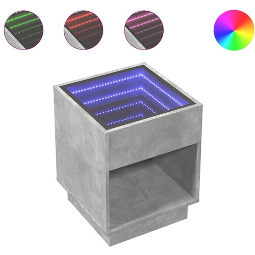 VidaXL Klubska mizica z neskončnimi LED betonsko siva 40x40x50 cm, (21323713) Slike