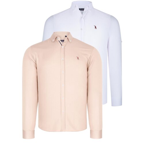 Dewberry DUAL SET G674 MENS SHIRTS-WHITE-BEIGE Slike