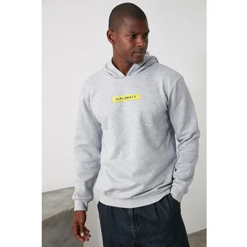 Trendyol Gray Men's Regular Fit Hoodie Printed Sweatshirt