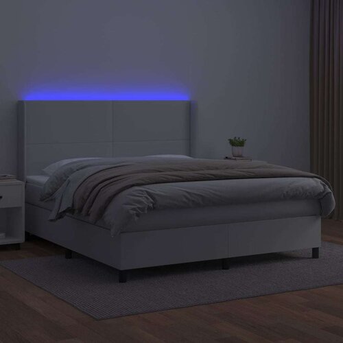  Box spring s madracem LED bijeli 160x200 cm umjetna koža Slike