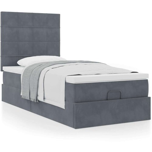 vidaXL Otomanski posteljni okvir z vzmetnicami siv 90x200cm žamet Cene
