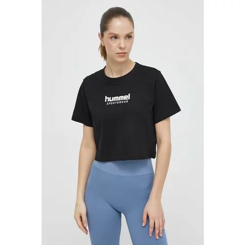 Hummel Bombažna kratka majica ženski, črna barva