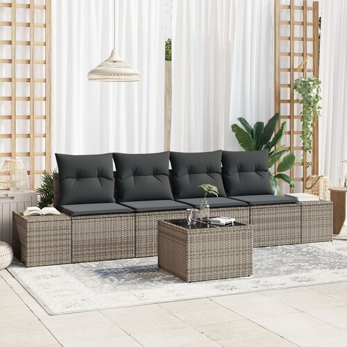 VidaXL 5-delni vrtni sofa set z blazinami Siva Poli ratan Slike