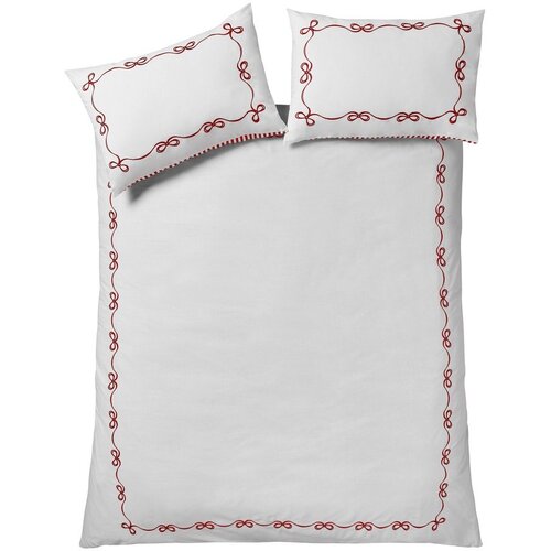 Catherine Lansfield Rdeča/bela enojna posteljnina 135x200 cm Bow Embroidery &amp;ndash; Slike