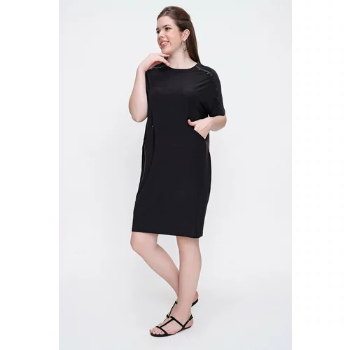 By Saygı Staple Detailed Style Lycra Plus Size Dress Black