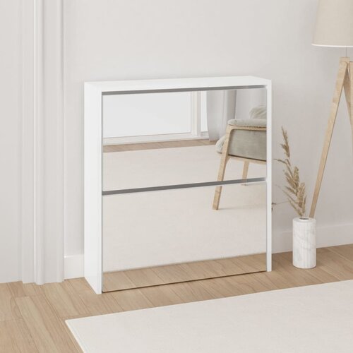 VidaXL Omarica za čevlje z ogledalom 2-nadstropna bela 63x17x67 cm Slike
