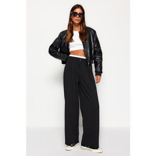 Trendyol Black Wide Leg Boxer Trousers With Belt Detail Slike