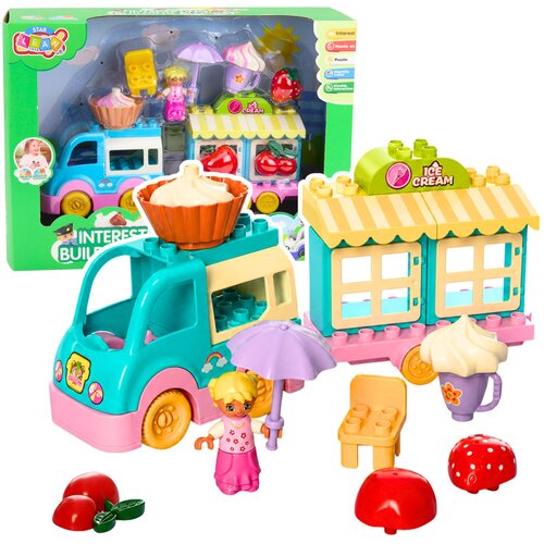 Ice Cream Shop Car With Motorized Girl Figure Desserts Blocks Set Slike