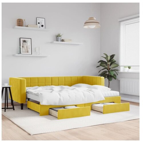 vidaXL Dnevni krevet na razvlačenje s ladicama žuti 80 x 200 cm baršun Cene