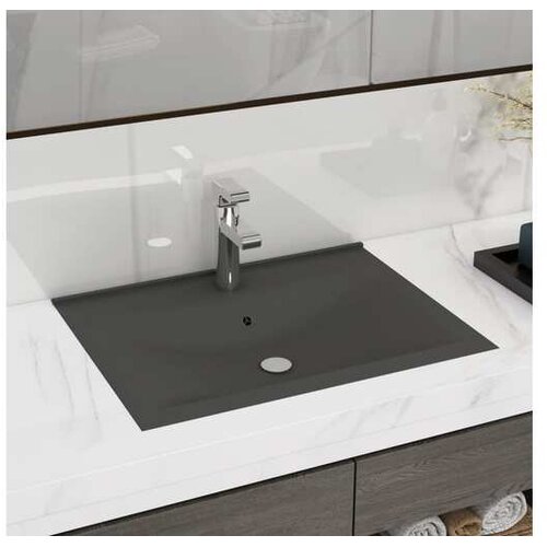  Razkošen umivalnik z luknjo mat temno siv 60x46 cm keramičen Cene