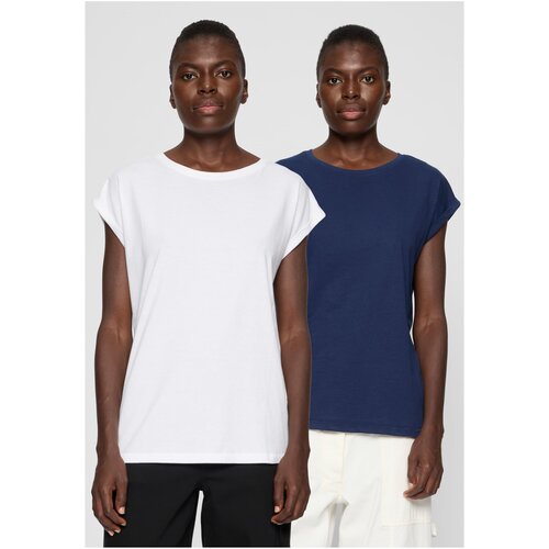 Urban Classics Women's T-shirt with extended shoulder 2 pcs white + dark blue Slike