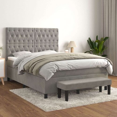  Box spring postelja z vzmetnico svetlo siv 140x190 cm žamet, (20899133) Cene