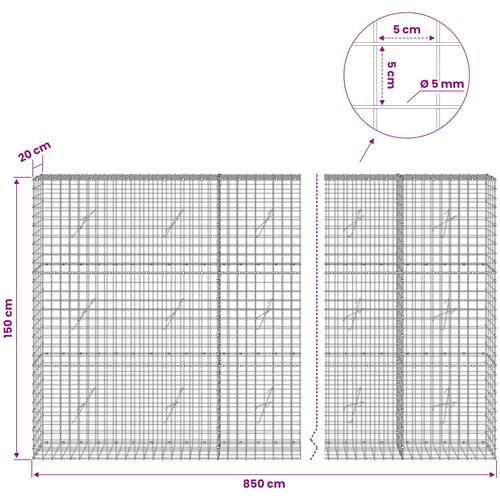  Gabion s 5 mm žicom i mrežom 5x5 cm 850x20x150 cm Slike