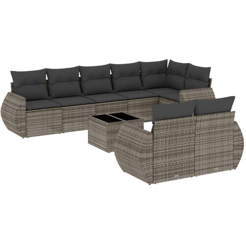 vidaXL 9-dijelni set vrtnih sofa od poliratana s jastucima sivi Cene