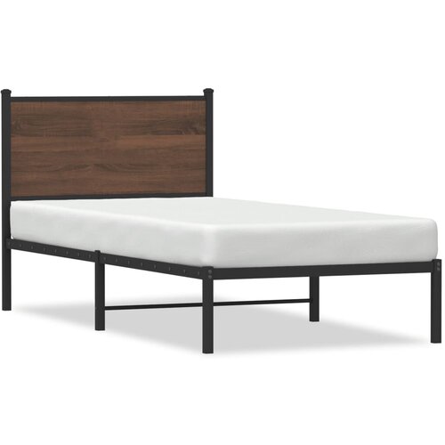 vidaXL Kovinski posteljni okvir z vzglavjem rjavi hrast 75x190 cm Cene