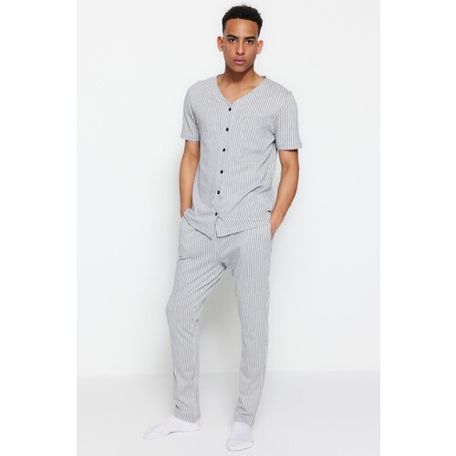 Trendyol Pajama Set - Gray - Striped Slike