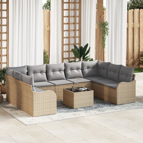vidaXL 10 delni vrtni sofa set z blazinami črn poly ratan, 2-sedežna vrtna sofa s prostorom za shranjevanje in blazinami bež poly ratan Cene