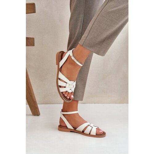 Lewski Shoes Leather Ladies Sandals With Flat Heel Zazoo 3688 Ecru Cene