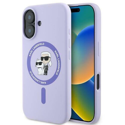  Originalen KARL LAGERFELD ovitek MagSafe iPhone 16 - Karl and Choupette - vijola - KLHMP16SSCMKCRHU Slike