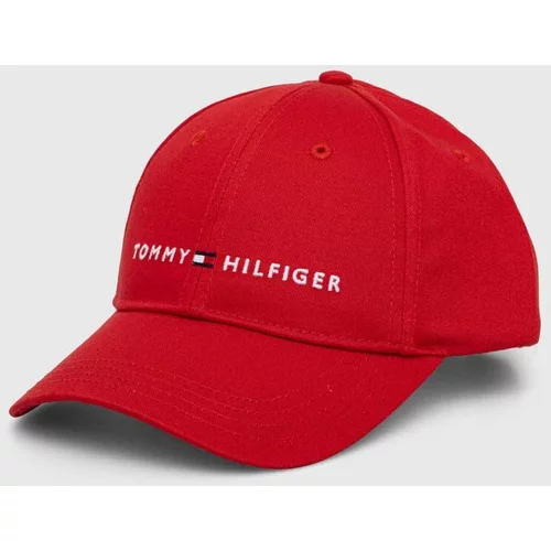 Tommy Hilfiger Otroška bombažna bejzbolska kapa rdeča barva