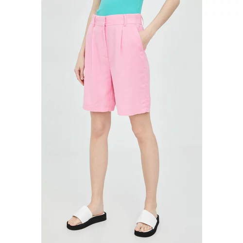 Only Lanene kratke hlače za žene, boja: ružičasta, glatki materijal, visoki struk