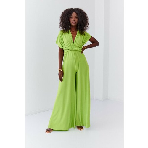 Fasardi Elegant jumpsuit with a wide leg and a lime tied at the top Slike