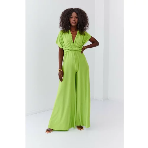 Fasardi Elegant jumpsuit with a wide leg and a lime tied at the top