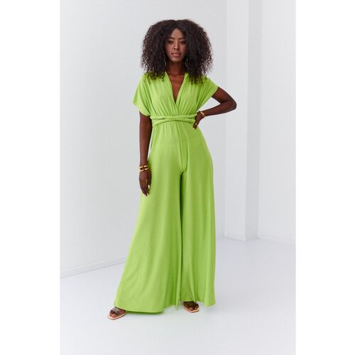 Fasardi Elegant jumpsuit with a wide leg and a lime tied at the top Slike