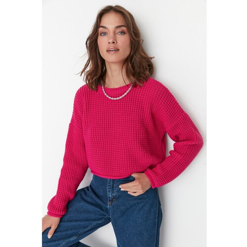 Trendyol Fuchsia Crop Knitwear Sweater Slike