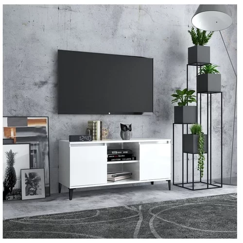 TV omarica s kovinskimi nogami visok sijaj bela 103,5x35x50 cm