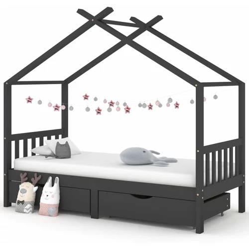  Otroški posteljni okvir s predali temno siva borovina 90x200 cm, (20650856)