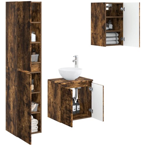  Set namje&amp;scaron;taja za kupaonicu 3 kom. Dimljeni hrast Smeđa 33 x 34.5 x 160 cm Slike