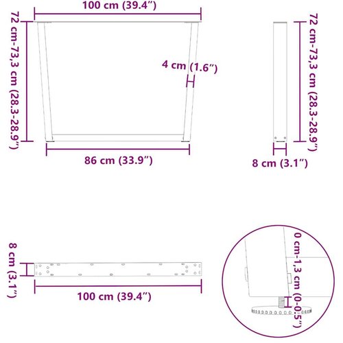  Noge za blagovaonski stol V-oblika 3 kom bijele 100x(72-73 3)cm Slike