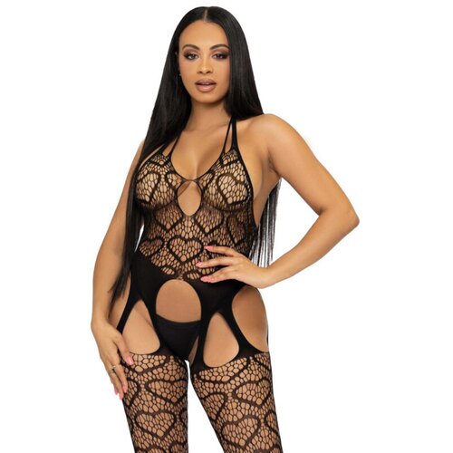 Leg Avenue Catsuit s srčki , črn Slike