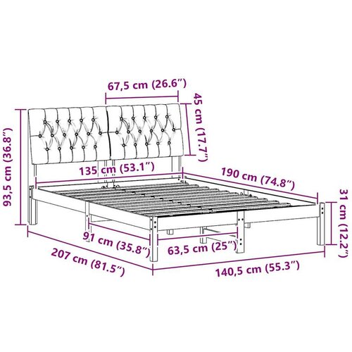 VidaXL krevetni okvir s tapiciranim uzglavljem smeđa 135 x 190 cm Slike