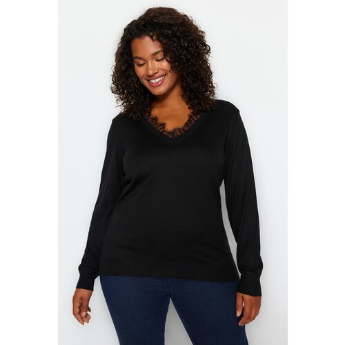 Trendyol Curve Black Lace Detailed Knitwear Sweater Cene
