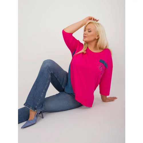 Fashion Hunters Fuchsia casual plus size blouse with lettering