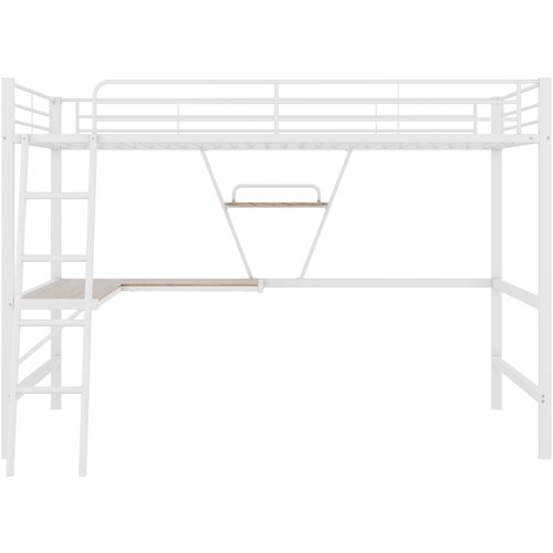 Lumor Postelja z mezzanine iz železa - 90x200 cm - S kotno pisalno mizo in policami - Bela, (22155881) Cene